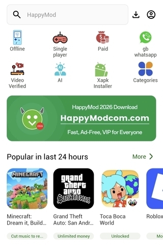 HappyMod VIP cleaner interface preview